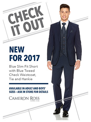 Blue Slim Fit Short with Blue Tweed Check Waistcoat