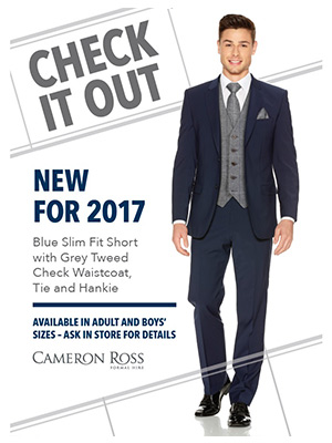 Blue Slim Fit Short with Grey Tweed Check Waistcoat