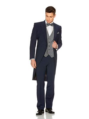 Blue Slim Fit Tailcoat Grey Tweed